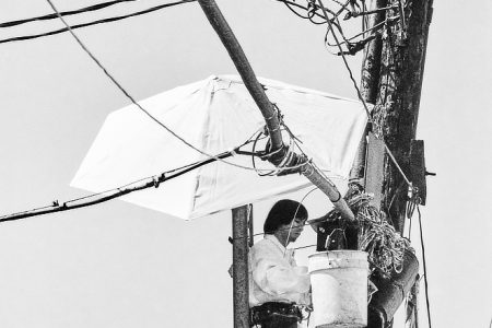 Ouvrier travaillant sur une échelle, série alone in LA